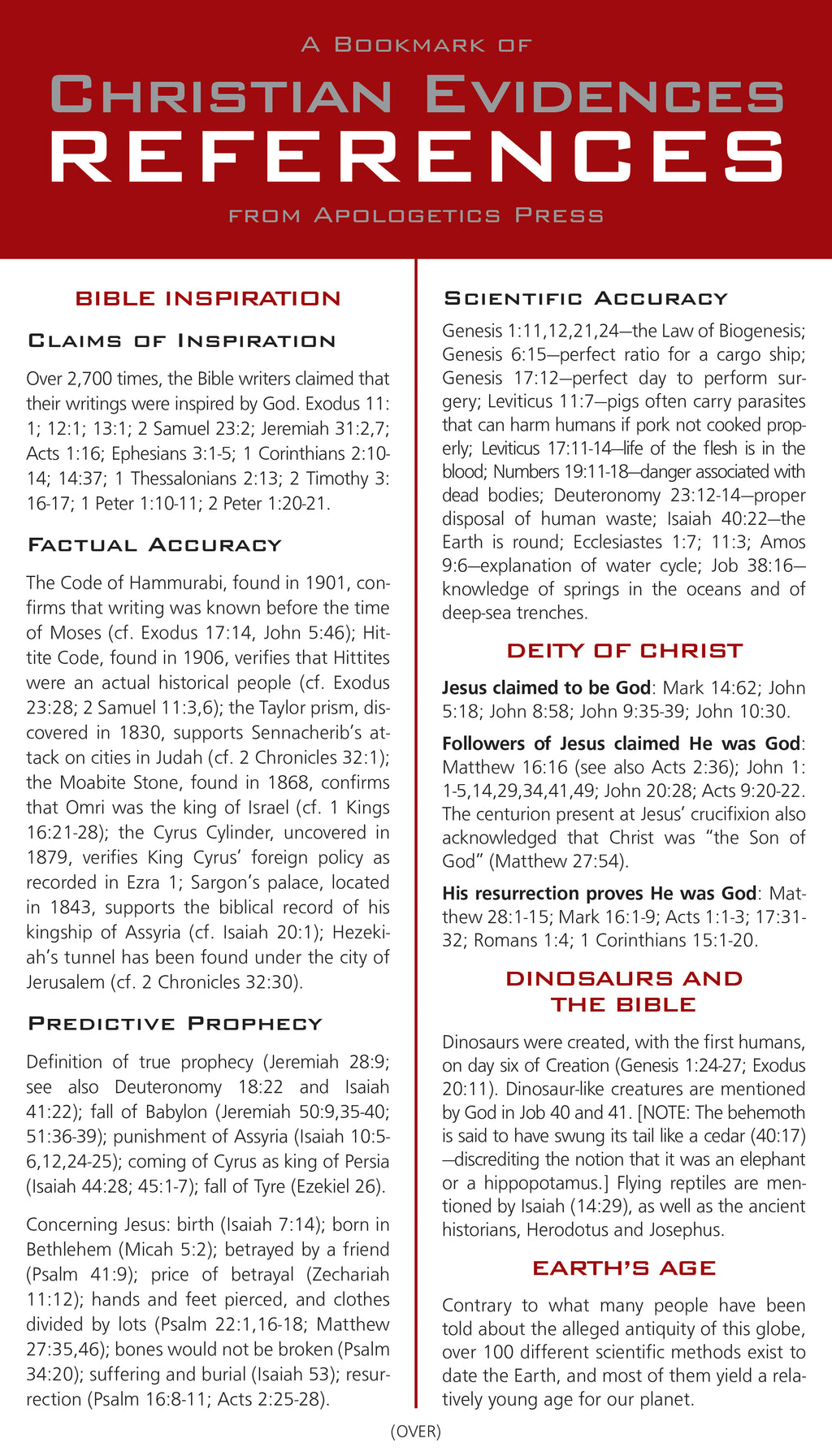 Bookmark of Christian Evidences References