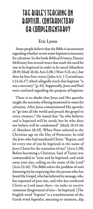 Baptism: Contradictory or Complementary?