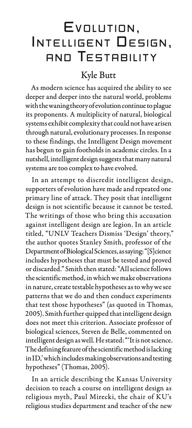 Evolution Intelligen Design Evolution Intelligent Design and Testability – ApologeticsPress